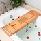 White Color Bamboo Bathroom Storage Rack Bathtub Holder with Flat Panel Mobile Phone Holder