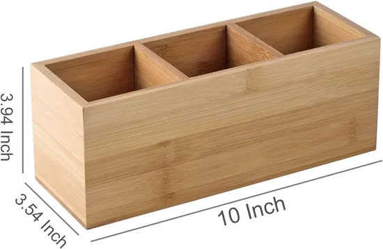 3-Compartment Bamboo Desk Organizer for Pens & Remotes