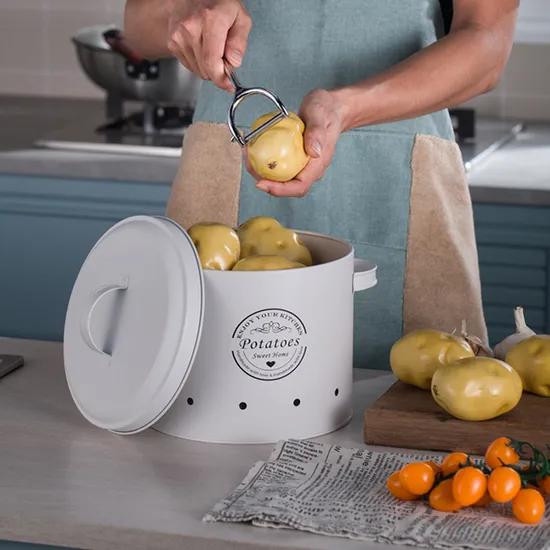 Wholesale White Vintage Metal Potato Onion Kitchen Storage Canisters Set of 3