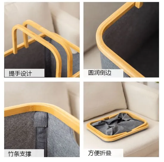 Large-Capacity Portable Waterproof Bamboo Fabric Storage Basket for Laundry Basket and Desktop Sundries Box.
