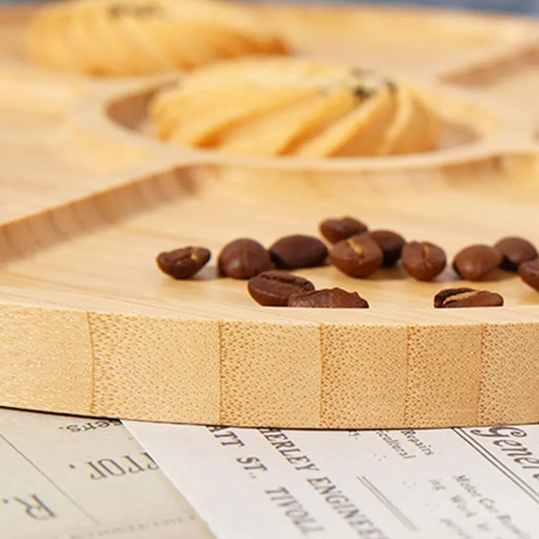 8 Inch 4 Divided Bamboo Multipurpose Bamboo Serving Plates for Dining/Coffee Table /Charcuterie