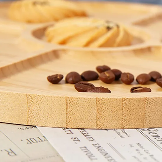 8 Inch 4 Divided Bamboo Multipurpose Bamboo Serving Plates for Dining/Coffee Table /Charcuterie