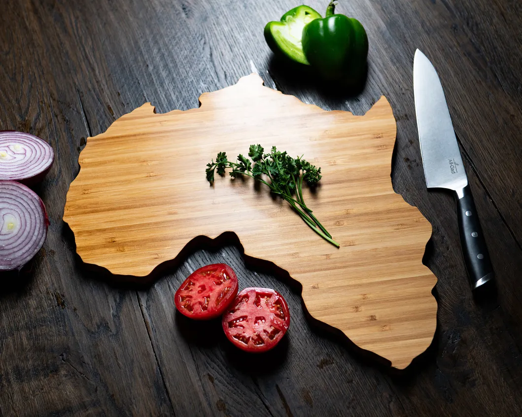 Unique Africa Shaped Bamboo Serving and Cutting Board for Kitchen