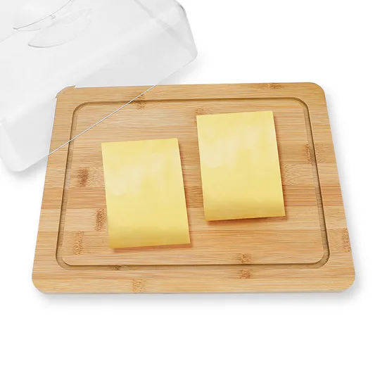 Bamboo Butter Stand Cake Stand Butter Tray with Transparent Lid