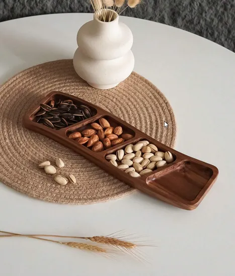 Handcrafted Divided Acacia Wood Sushi Serving Plate Dried Fruits Plate Set