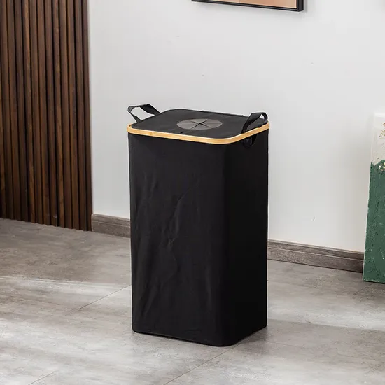 Large Capacity 100L Dust - Proof Foldable Cloth Storage Basket with Bamboo Handle