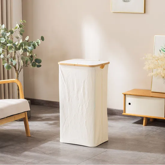 Foldable 100L Bamboo Circle Fabric Laundry Basket with Inner Bag for Household and Bathroom Storage
