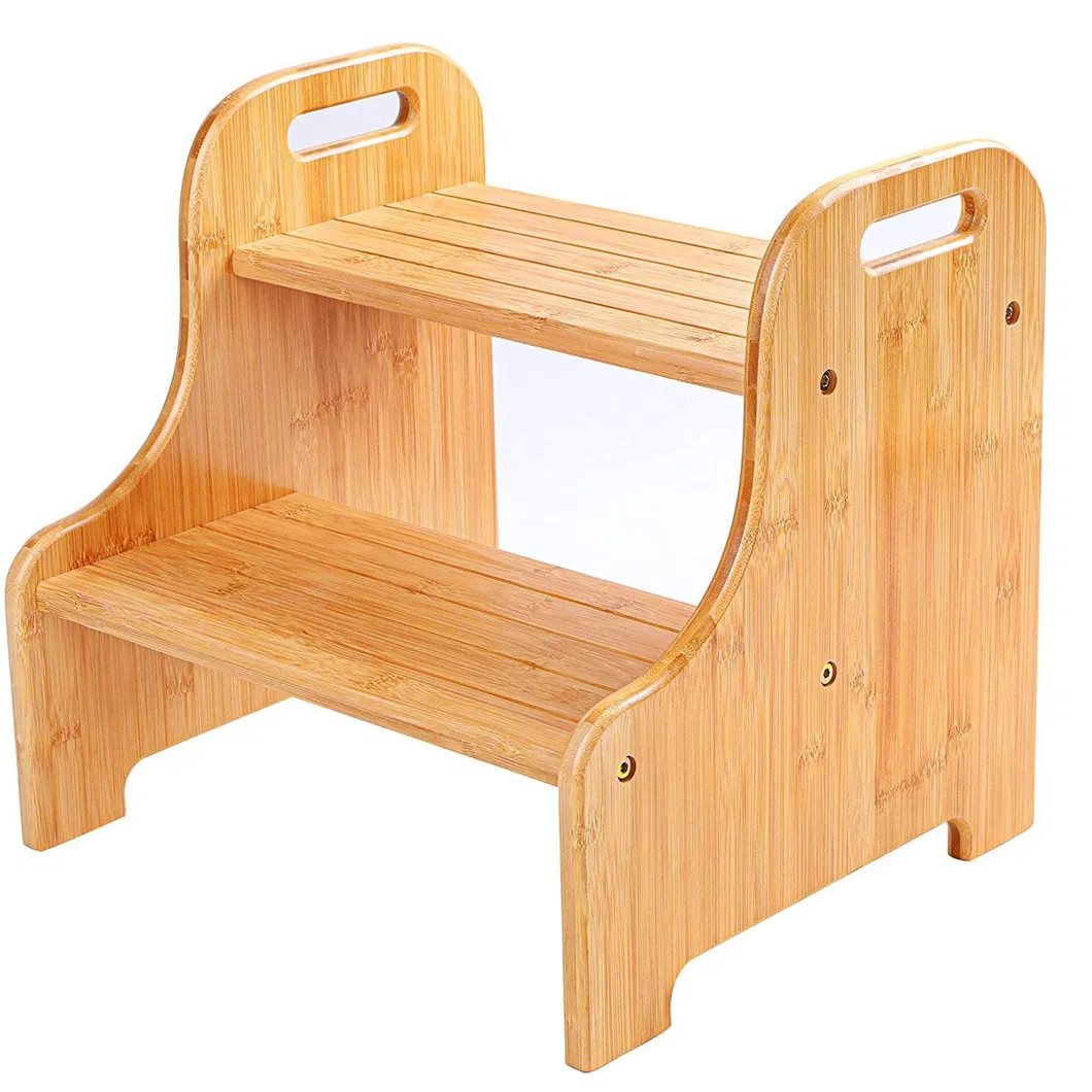 Bamboo Children Footstool for Living Room with 2-Layer Anti-Slip Treadboard. Bamboo Stool.