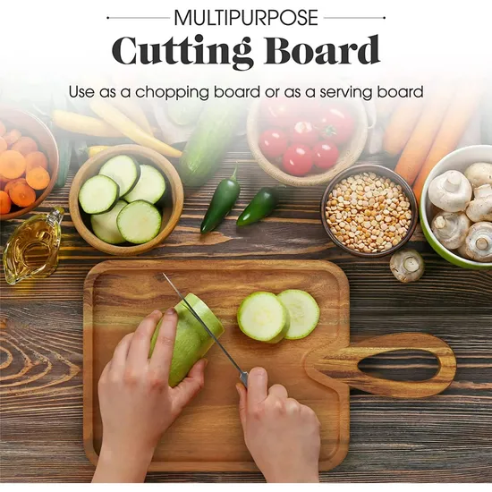 Rectangular Acacia Wood Charcuterie Board Cutting Board with Handle