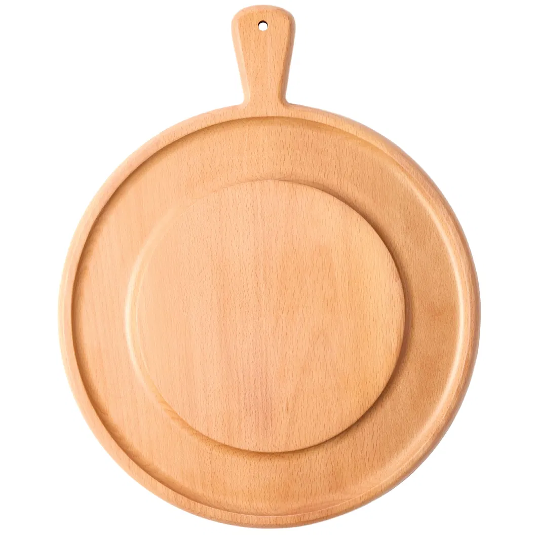 Round Beech Wood Charcuterie Board Serving Tray with Handle