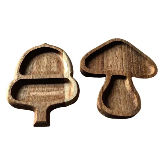 Stylish Mushroom and Acorns Shaped Acacia Wood Serving Plates for Snack / Nuts