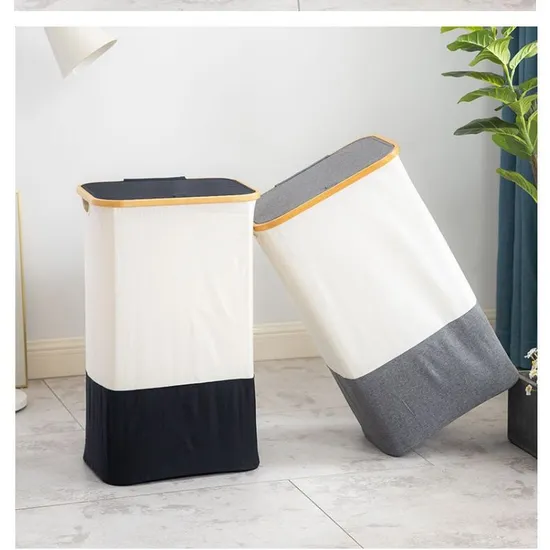 Large - Capacity Two - Tone Bamboo - Oxford Fabric Laundry Storage Basket for Bedroom
