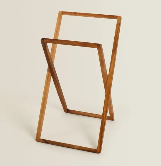 Folding Acacia Wood Bathroom Towel Rack Drying Shelf Wooden Hanging Racks