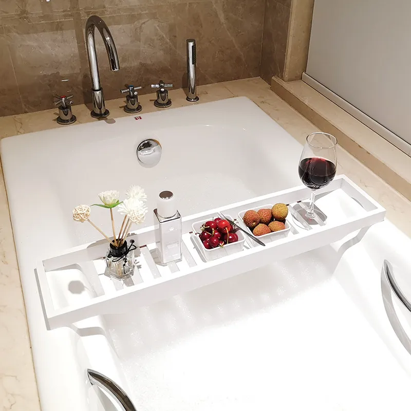 White Color Bamboo Bathtub Tray Table for Bathroom