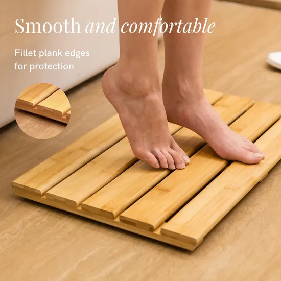 Non-Sliding Bamboo Bath Mat Shower Mat for Bathroom