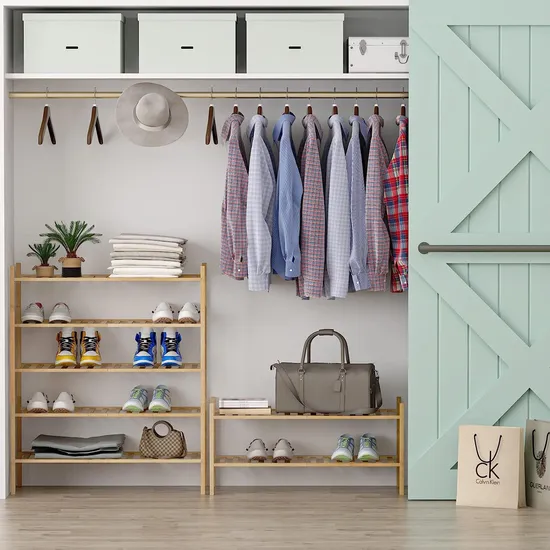 2 Tier Stackable Bamboo Wood Shoe Shelf Storage Organizer for Entryway