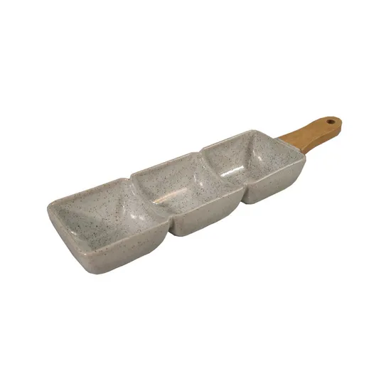 Stylish Ceramic Snack Bowl with Divider and Wooden Handle