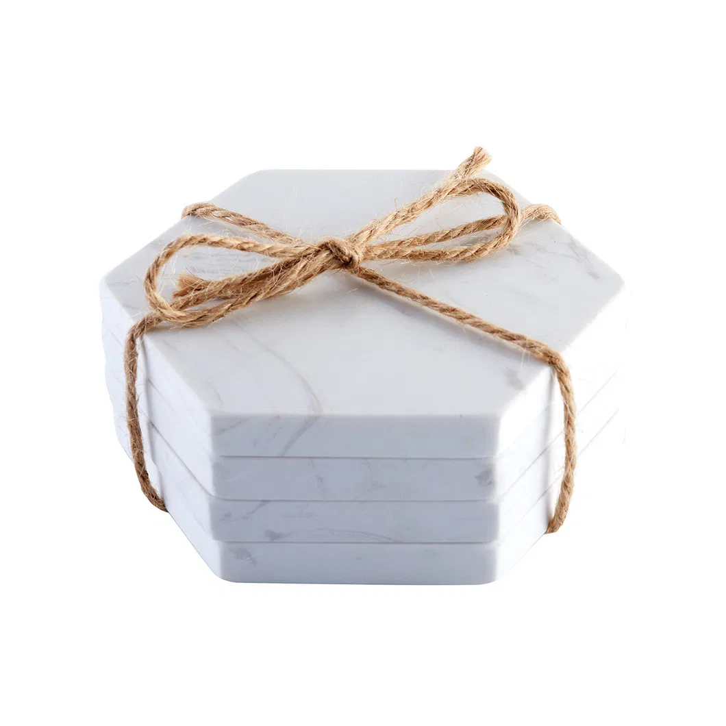 Organic White Hexagonal Marble Coasters Cup Coaster Set