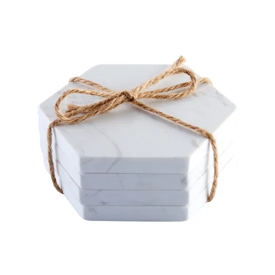 Organic White Hexagonal Marble Coasters Cup Coaster Set