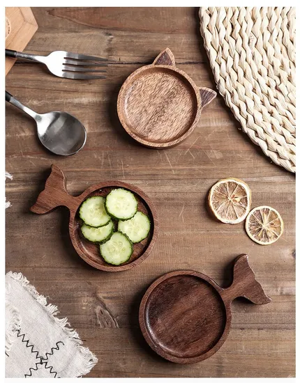 Animal Shaped Acacia Wooden Serving Tray / Plates for Sauce, Snack, Sushi.