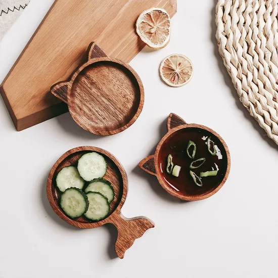 Animal Shaped Acacia Wooden Serving Tray / Plates for Sauce, Snack, Sushi.
