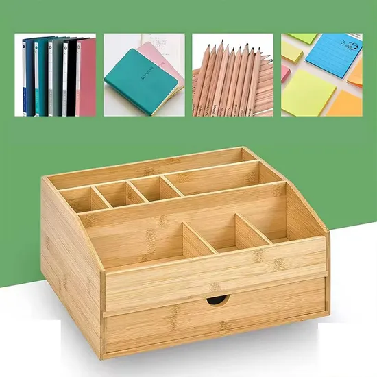Bamboo Office Desktop Storage Box Office File Storage Shelf with Pen Holder
