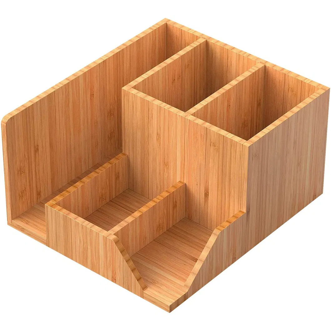 Office Supplies Bamboo Desk Organizer Storage Box Pencil Holder Stationery Caddy