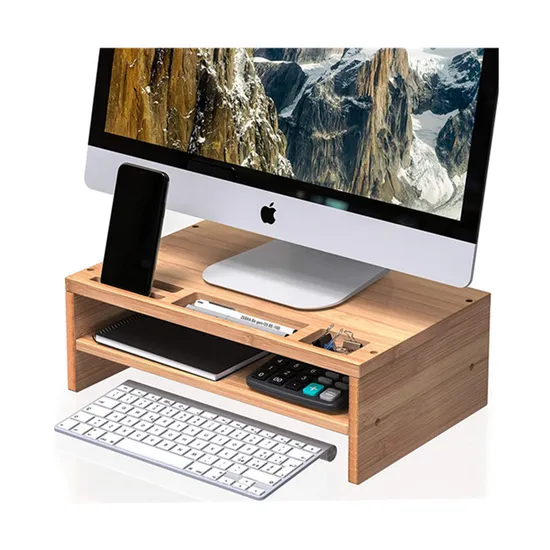 Double-Layer Bamboo Desktop Storage Shelf Computer Riser Monitor Stand