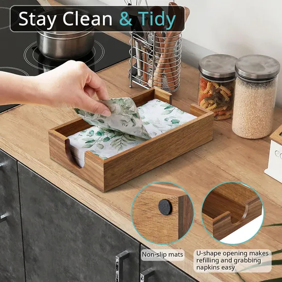 Rectangle Acacia Tissue Rack Napkin Holder for Home