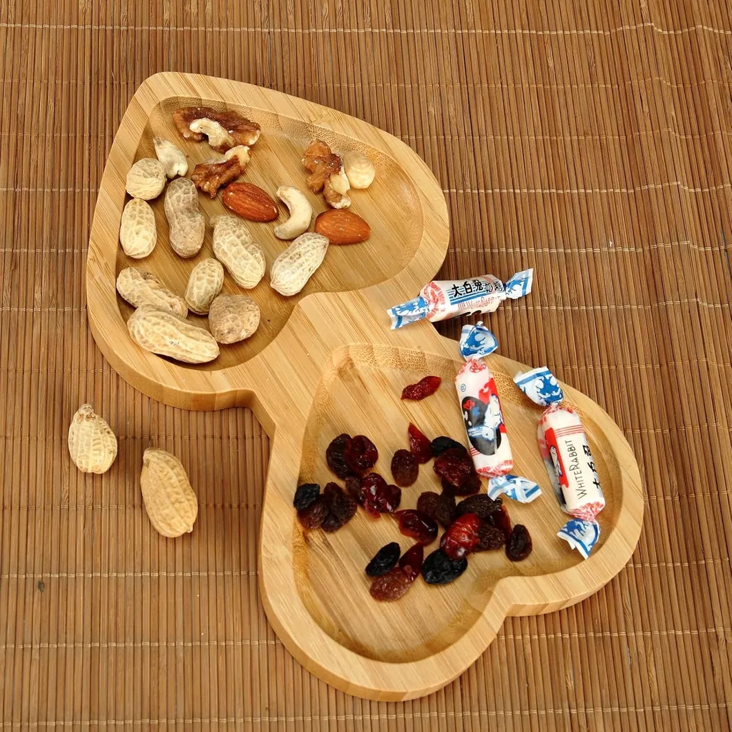 Elegant Heart Shaped 2 Divide Bamboo Wooden Platter for Charcuterie &amp; Side Dishes