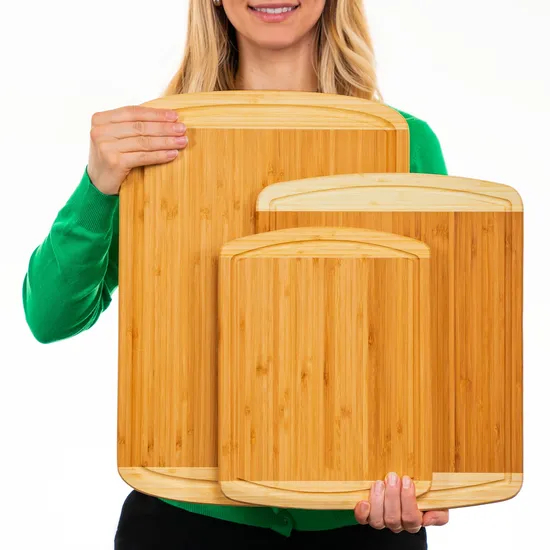 Premium Two-Tone Bamboo Chopping Board Set of Three