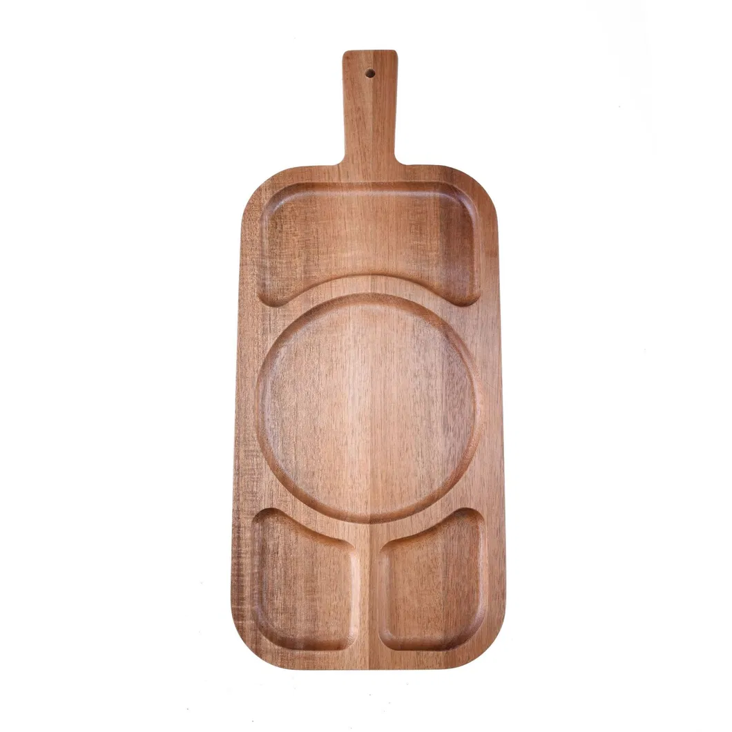 Multifunctional Wood Plate Wood Snack Tray with Handle