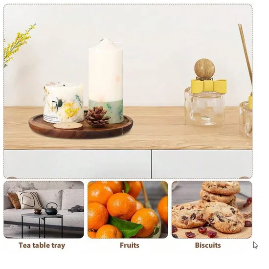 Round Acacia Wooden Nuts Fruit Snack Appetizer Serving Tray Plate