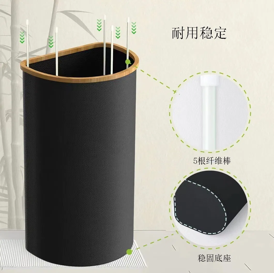 D - Shaped Collapsible Fabric Storage Bottle Organizer and Laundry Basket with Bamboo Frame