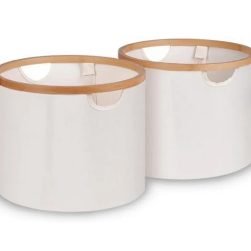 Round Fabric Laundry Basket Bathroom Basket with Bamboo Circle for Sundries/ Toy Storage