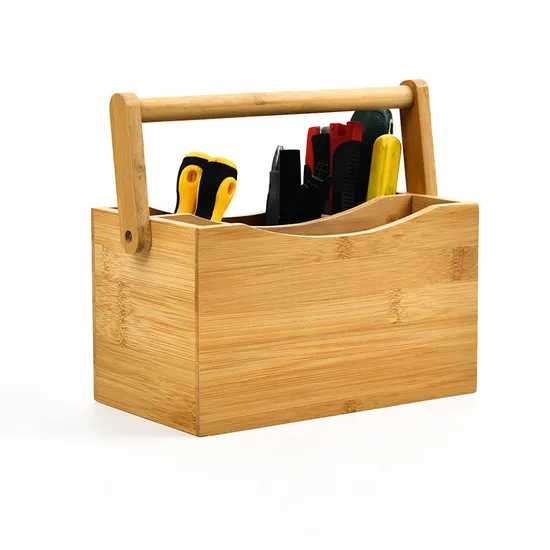 Bamboo Flatware Utensil Caddy Desk Organizer Holder with Handle