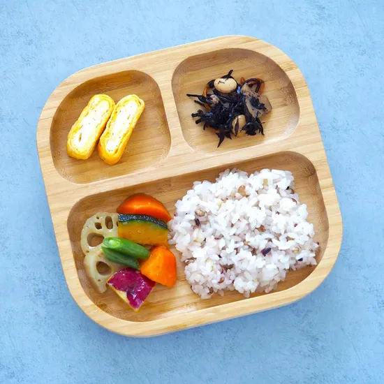Square Bamboo Portion Plate Wooden Baby Plates with Suction