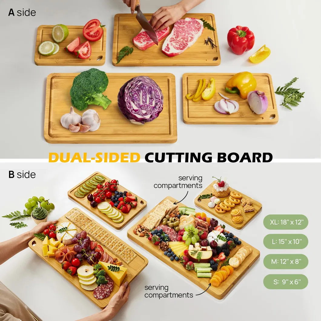 Different Size Bamboo Cutting Board Set of 4 with Hanging Hole