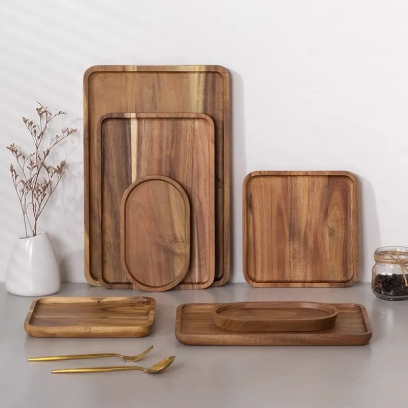Decorative Vintage Bamboo Wood Serving Tray Set for Appetizer / Coffee / Home Decor