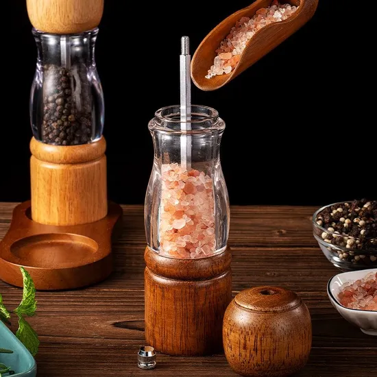 Stylish Versatile Rubber Wood Pepper and Salt Grinder for Kitchen