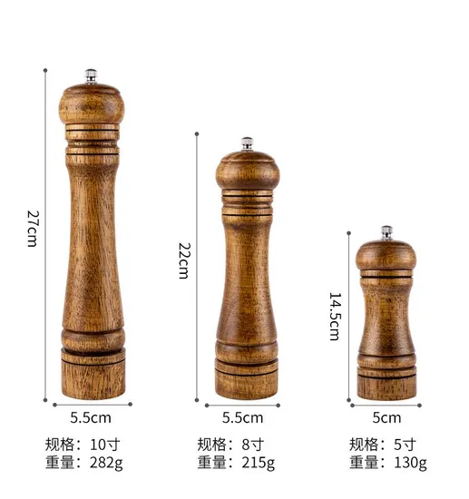 Durable Manual 5 - 8 - 10 - Inch Rubber Wood Pepper Seasoning Grinder