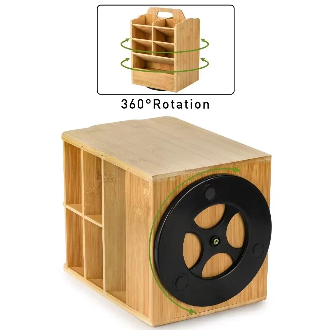 360° Rotating 15-Compartment Bamboo Pen Holder Organizer Cosmetic Organizer Shelf