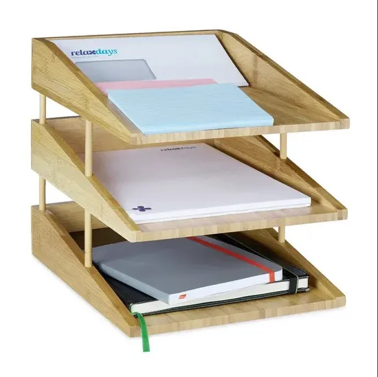 3 Tier Bamboo Desk Organizer Letter Tray Paper Organizer Desk File Organizer for Home Office