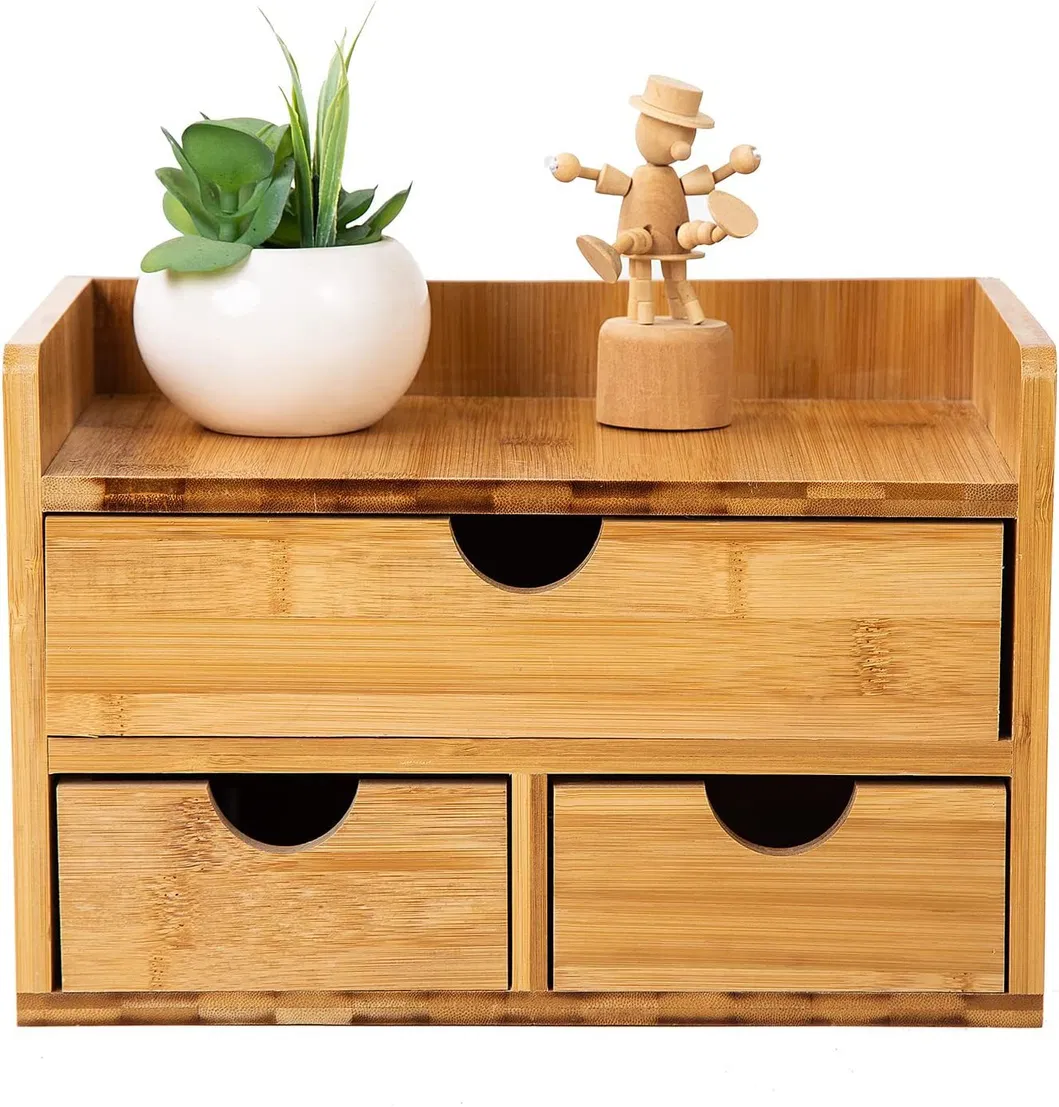 Office and Home Supplies 3-Layer Bamboo Desktop Storage Box for Cosmetics and Sundries Storage