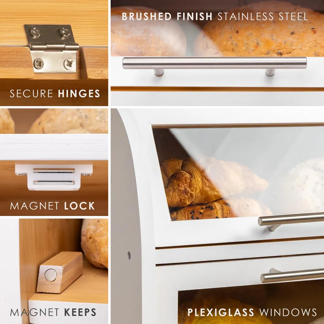 Wholesale 2 Layer White Bamboo Storage Bin for Kitchen Countertop