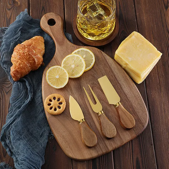 Paddle Shape Custom Acacia Cheese Board with Cutlery Set