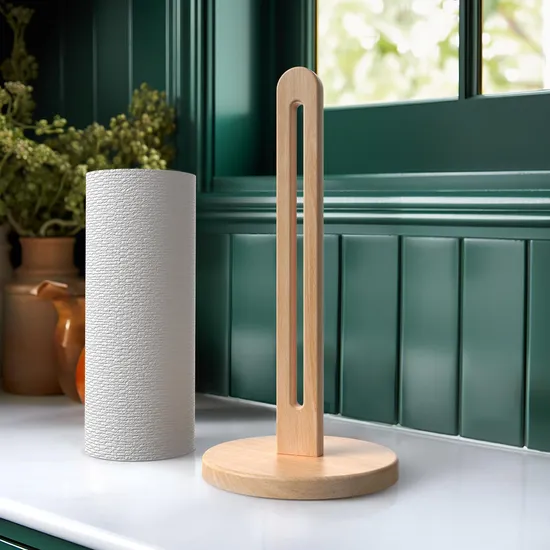 Solid Beechwood Paper Towel Dispenser Stand with Anti-Skid Base