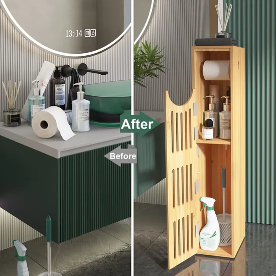 Bamboo Toilet Paper Shelf, Bathroom Organizer, Toilet Paper Holder Stand