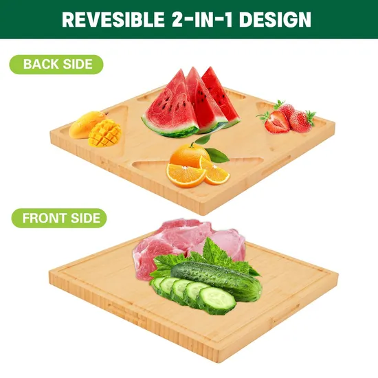 Premium Large Bamboo Cutting Board with Storage Container