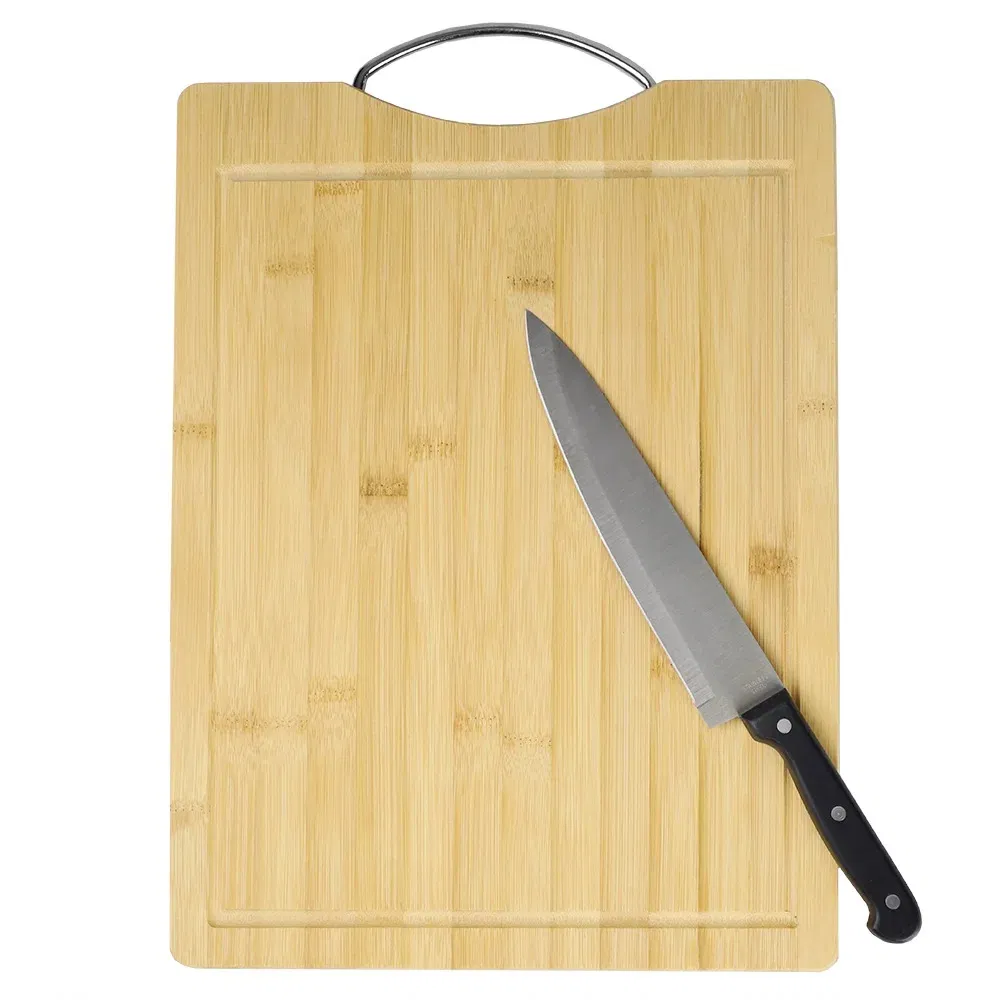 Premium Bamboo Cutting Board with Durable Stainless Steel Handle